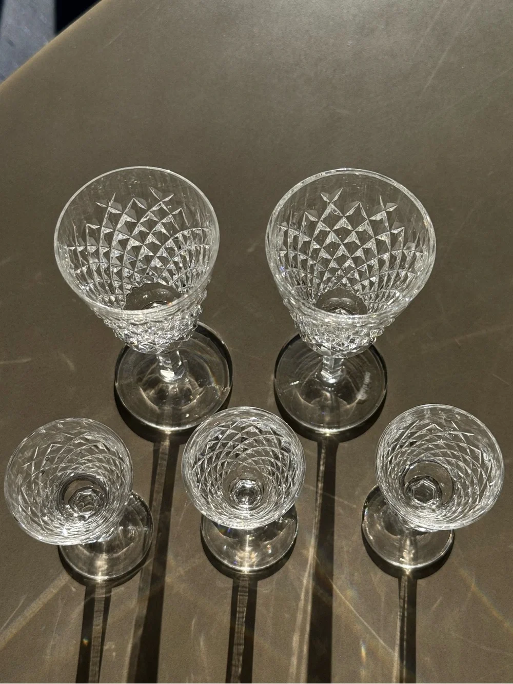 Waterford Alana Crystal Stemware Set 5 Sherry Cordial Glasses Signed